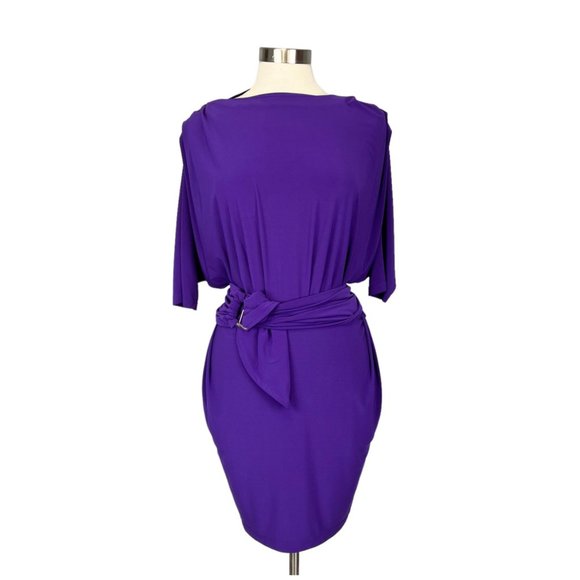 Badgley Mischka Mark James Womens Purple Dolman Sleeve Dress Belted size Small - Picture 1 of 13